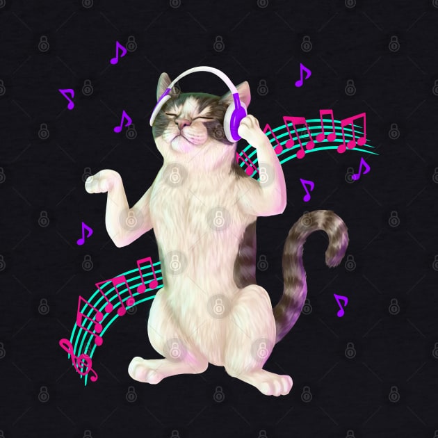 Cat listening to music by Mehu Art